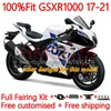 Injection Fairings لسوزوكي GSXR-1000 K17 GSXR 1000 CC 17-21 هيكل السيارة 12NO.137 GSXR1000 17 18 19 20 21 1000cc GSX-R1000 2017 2018 2019 2020 2021 OEM الجسم كيت الأزرق فضي الأزرق