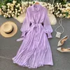 Printemps et été français Vintage Maxi Robe 2022 Robe d'été dames à manches longues Orange à pois en mousseline de soie plissée robes Femme Robe