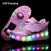 Sepatu Roller Skate Lampu LED Anak Lakilaki Perempuan Fashion Pengisi Daya USB Satu Roda Baru pour Anakanak Sneakers Anakanak dengan 220611