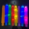 LED Flash Popper Tubes Sensory Toy For Adult Fidget Stress Relieve Toys Kid Autism Anti Stress Plast Bellows Children Press Toy
