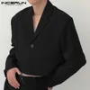 Erkekler blazer yaka tek düğme uzun kollu moda gündelik takım elbise erkek sokak kıyafeti zarif düz renkli mahsul paltolar s-5xl incerun 220527