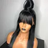 KISSHAIR 13x4 Lace Frontal Wig With Bang Natural Color Silky Straight Cuticle Aligned Indian Raw Virgin Human Hair Pre-plucked 4x4 Lace Closure Wig For Women 12-28 Inch