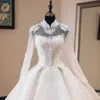 Ny bollklänning bröllopsklänningar långärmad axel rygglös släpande applikation vuxen bröllop ons klänning vestido de novia