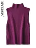 Kpytomoa Женская модная мода Основная вязаные вязаные вершины винтажные рукавы с высокой шее