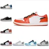 2022 Toppkvalitet Jumpmans Mens 1 Basketskor Låg 1s Kvinnor Starfish Blue Moon Red Banned Bred Chicago Black Toe Court Purple Game Royal Unc Lucky Green Sneakers