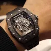 Uxury Watch Date Luxury Mechanical Mechanical Watch Richa Milles Business Leisure RM53-01 Automático Fita de Fibra de Fibra de Carbono Preto