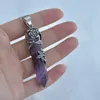 Flower Charm Nature Stone Hexagon Prismhängen Amethyst Opal Quartz Bullet Crystal Healing Fashion Jewelry for Women Men Gift