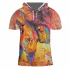 Fashion Man Hooded Tshirt 3D Colorful Lion Funny Streetwear Mens Tee Shirt Whole body printing Oversized Tshirt 220623