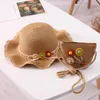 Wide Brim Hats Two Piece Set Child Baby Sun Flower Panama Cap And Handbags Outdoor Princess Girl Kids Straw Hat UV Protection Caps Bags Scot