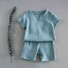 12m-8 Jr 2 piezas Juegos de ropa para niñas para niños 2021 Summer Baby Baby Ropa de algodón y lino Retro Niños de ropa Suites de ropa J220711