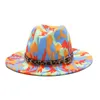 Chapéus largos da borda 2022 Fedora colorida para mulheres lã plana de lã Felta jazz leopardo Men gótico chapéu de casamento de topo