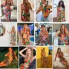 Sexy Print Survêtement Femme Deux Pièces Boho Outfit Costumes Halter Bandage Tanks Et Ruché Cordon Midi Jupes Ensembles Assortis 220421