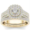 Wedding Rings 2pcs Bridal Set Elegant Crystal Engagement Ring Luxury Gold Color Round Heart Zircon for Women Boho Jewelry 2021342y