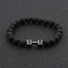 Black Artificial Lava Turquoise Stone Dumbbell Chakra Beads Bracelets Couple Lover Fashion Strand Strength Bracelet Bangle Jewelry