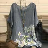 Floral Print Plus Size Vintage Woman Tshirts Linen Cotton Blend O Neck Short Sleeve Lady Long Shirt Topsmujer Camisetas 2022 5 Women's T-Shi