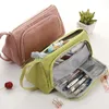 Simple Plaid Pencil Storage Bag Case Multi Layer Large Capacity Cosmetic Travel Stationary Pen Bag Student Pencils