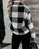 Women's Hoodies & Sweatshirts Autumn Winter Thick Plaid Women Stand Collar Zip Up Loose Leisure Pullovers Black Checkerboard Pullover Sweats