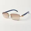 Randlose Sonnenbrille 3524012 mit blauen Holzstäben und 56 mm Gläsern für Unisex