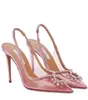 有名なデザインAquazz Women Seduction Sandals Shoes Crystal-Embellished High Heels Leather Trims PVC Lady Sexy PumpsドレスブライダルウェディングEU35-43