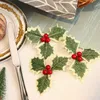 Dekorative Blumenkränze, 10 Stück, Weihnachten, künstliche Blätter, Blätter, gefälschte Stechpalmenbeeren, rote Kirsche, kleine Früchte, Staubblätter, Hochzeit, Heimdekoration