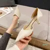 Scarpe eleganti Décolleté a punta a quadretti alla moda Versatili sandali da sera per donna con tacco alto e bocca bassa