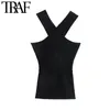 Trafik Kvinnor Sexiga Fashion Cross Straps Stickade Tank Toppar Vintage Strapless Slim Monterad Kvinna Camis Chic 220318