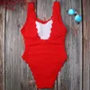 Women's Swimwear Sexy Women Scalloped Textured Fan-shaped One-piece Swimsuit Solid Color Push Up Padded Beach Swimming Suit