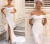 Suknie ślubne białe / z kości słoniowej Sexy Off Shoulder Sweep Sukienka Bridal Sukienka Wysoka Split Satyna Syrenka Suknie Ślubne Plus Size Vestidos de Noiva