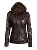 Neue Frauen Faux Leder Jacke Pu Motorrad Mit Kapuze Hut Abnehmbare Casual Leder 5xl Punk Oberbekleidung L220801