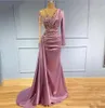 Vestidos de noite sereia roxo claro, transparente, decote em V, frisado, mangas compridas, formal, festa de formatura, segunda recepção, vestidos para ocasiões especiais