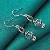 925 Sterling Silver Musical Note Dangle Brincos Moda Mulher Charme Drop Brios Jóias de Casamento