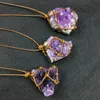 Pendant Necklaces Handcraft Wrap Braid Reiki Healing Raw Mineral Natural Cluster Quartz Necklace Amethysts Crystal Femme CollierPendant