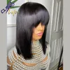 Выделите блондинку Ombre Strate Short Bob Wig 100% человеческие волосы без кружевных париков с челкой для чернокожих женщин, бразильские волосы Remy