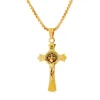 Roestvrij staal drie blad ketting ketting hanger Inri Saint Benedict Saint Jesus Cross ketting