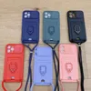 Hot Cases For IPhone 15 14 13 11 12 Pro XS Max X XR 7 8 Plus SE Cases Bracket With Lens Push Window Card Bag Lanyard TPU Wallet Protection Cover