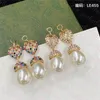 Boucle d'oreille en or de styliste, couleur diamant, pendentif, charme classique, grande perle, lettre, fraise, avec boîte