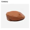 Ny Autumn Winter Elegant Vintage Leather Buckle Quality Pu Leather Beret For Women Fashion Easy Match Flat Top Boina Female Hat J220722