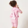 Julysand Girls Two Piece badkläder Kids Rash Guard sätter Pink Flamingo Lovely Baddräkt Kortärmad solskydd Flick Badingsuit 220426