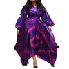 Plus Size Dresses Dress 2022 Purple Elegant Women's High midja Löst tryck Lång kjol Evening Retro Puff Sleeves Wholesale Direct Salesp
