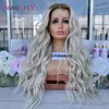 Ombre Wavy 250densitet tjock platinblond mänskliga hår peruker för kvinnor lyslösa 13x6 djup del spetsar fram peruker naturliga hårfäste