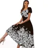 MOVOKAKA 3D fleurs imprimer robes femmes élégant Slim col carré manches courtes robe plage Vestidos printemps été longue 226014