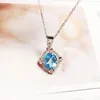 Lockets per smycken Natural Real Blue Topaz Oval Style Necklace Pendant 3.5CT Gemstone 925 Sterling Silver T20623