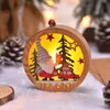 Ano Novo decoração de Natal Creative Led Light Christmas Árvore pendurada Estrela redonda forma de ornamento de madeira Festa de natal