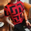 New color-blocking sweater men's round neck spring and summer Korean version slim casual short-sleeved British style fashion print top