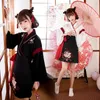 Abbigliamento etnico Kimono giapponese Abito da donna Costume cosplay Nero Bianco Ricamo Gonne Vintage asiatico Set da 2 pezzi Uniforme di HalloweenEtnico