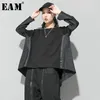 EAM Loose Fit Black Back Long Sweat-shirt surdimensionné Col rond Manches longues Femmes Grande Taille Mode Printemps Automne 1D687 201202