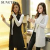 Sungtin Classique Femmes Long Blazer Gilet Élégant Bureau Lady Manteau Femme Gilet Causal Costumes Veste Sans Manches Plus Taille 201031