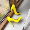 Sapatos de vestido tikicup curl corte mulheres lustroso amarelo amarelo ponta de pé alto festa elegante senhoras deslizamento em stiletto bombas cores customizable2022