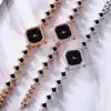 Persoonlijkheid Klassiek Klavertje Vier Volledige Diamond Link Polshorloges, Bling Horlogesets Verstelbare Kristallen Armband Cadeau voor Vrouwen Moeders, Unieke Geschenken Zusters-11