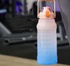 Bottiglia d'acqua da donna con indicatore del tempo per ragazza Fitness 1.5L 2L Grande capacità Portatile da uomo Sport Palestra Grandi bottiglie per bevande con cannuccia BPA Free